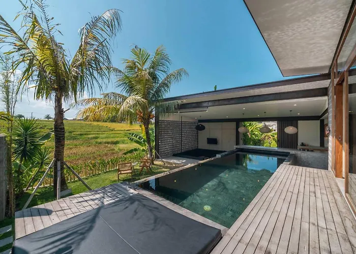 Ricefield View 3Br Designer Villa 1 Min From Beach